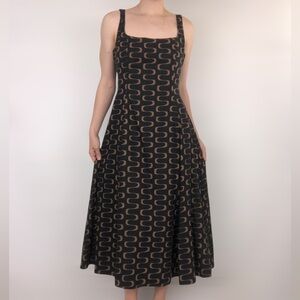 Christian Lacroix Midi Swing Dress Square Neck Size‎ 8 Black Brown